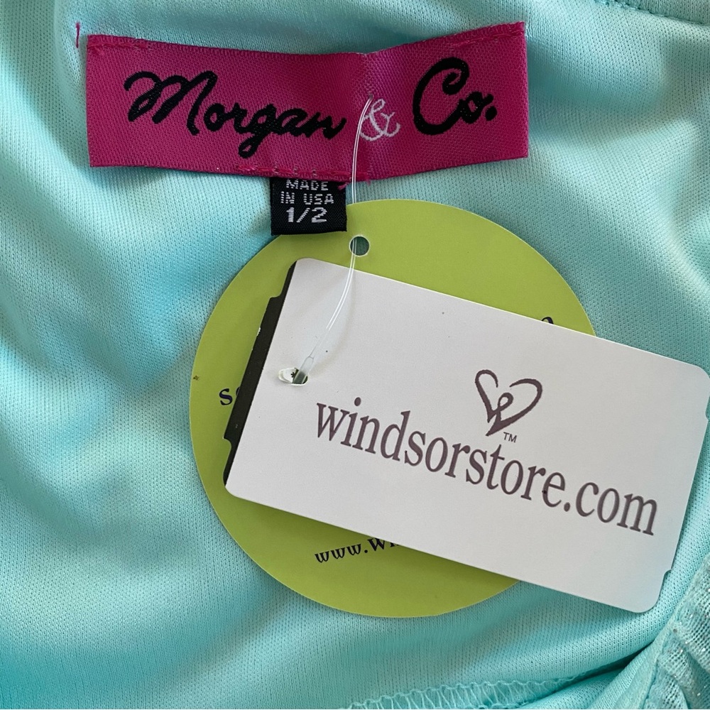 NWT Windsor Sparkly Glitter One Shoulder Sheer Flounce Bodycon Mini Dress Mint 2 - Picture 12 of 14